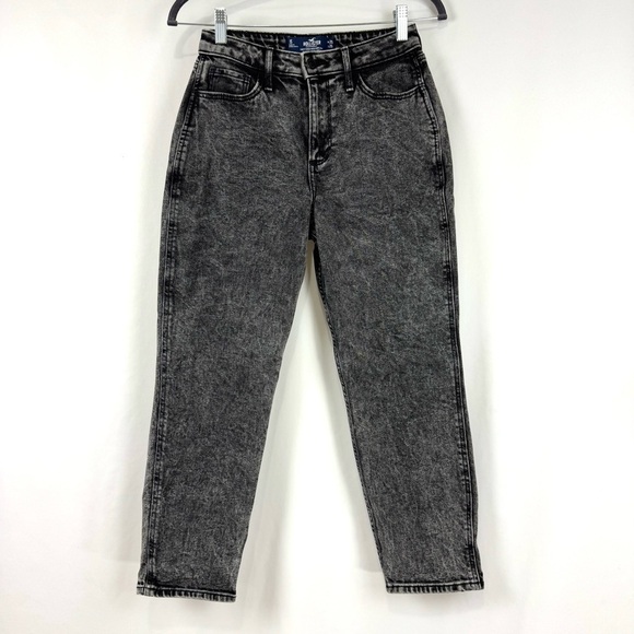 HOLLISTER WOMENS SZ 1S CURVY HIGH-RISE MOM JEAN VINTAGE BLACK WASH STRETCHY FIT - Picture 1 of 12